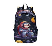 LINNIKEEEE Cute Doodle Monkey Astronaut Lightweight Casual Travel Backpack Spacious Laptop Daypack with Padded Shoulder Straps for Boys Women