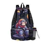LINNIKEEEE Cute Doodle Monkey Astronaut Travel Backpack Gym Drawstring Bags Bookbag Bag for Swimming Youth Girls
