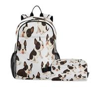 LINNIKEEEE Cute Doodle Puppy Student Backpack & Lunch Bag Set-Durable Lightweight School Bag for Boys Girls