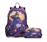 LINNIKEEEE Cute Doodle Whale Student Backpack & Lunch Bag Set - Durable Lightweight School Bag for Boys Girls