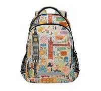 LINNIKEEEE Cute London Icons Bookbag School Backpack for Students Spacious School Bag Durable for Boys Girls