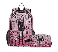LINNIKEEEE Cute Pink Doodle Cheetah Student Backpack & Lunch Bag Set - Durable Lightweight School Bag for Boys Girls