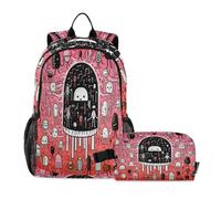 LINNIKEEEE Cute Pink Doodle Jellyfish Student Backpack & Lunch Bag Set - Durable Lightweight School Bag for Boys Girls