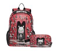 LINNIKEEEE Cute Pink Doodle Penguin Student Backpack & Lunch Bag Set - Durable Lightweight School Bag for Boys Girls