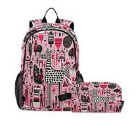 LINNIKEEEE Cute Zebra Doodle Art Student Backpack & Lunch Bag Set-Durable Lightweight School Bag for Boys Girls
