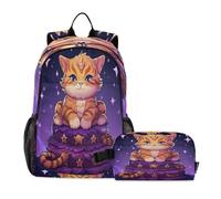 LINNIKEEEE Doodle Art Cats Student Backpack & Lunch Bag Set-Durable Lightweight School Bag for Boys Girls
