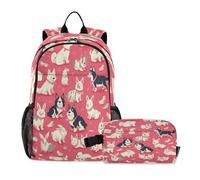 LINNIKEEEE Doodle Art Cute Dog Student Backpack & Lunch Bag Set-Durable Lightweight School Bag for Boys Girls