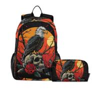 LINNIKEEEE Eagle Skull Roses Dark Dramatic Student Backpack & Lunch Bag Set-Durable Lightweight School Bag for Boys Girls
