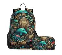 LINNIKEEEE Elegant Birds Flowers Golden Student Backpack & Lunch Bag Set-Durable Lightweight School Bag for Boys Girls