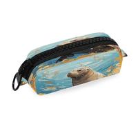 LINNIKEEEE Fancy Watercolor Sea Lion Pencil Case Pouch Student Zipper Pen Bags for Kids Girls Boys