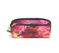 LINNIKEEEE Fantasy Red Glowing Vibrant Leather Pencil Case Durable Pen Pouch Makeup Bag Organizer Ideal Boys Girls