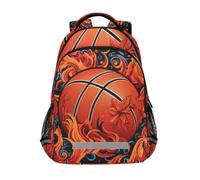 LINNIKEEEE Fiery Basketball Orange Flames Bookbag School Backpack for Students Spacious School Bag Durable for Boys Girls