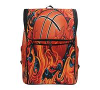 LINNIKEEEE Fiery Basketball Orange Flames Bookbag Student Backpack Large Capacity Bag for Youth Girls Boys