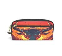 LINNIKEEEE Fiery Bull Glowing Fierce Powerful Leather Pencil Case Durable Pen Pouch Makeup Bag Organizer Ideal Boys Girls