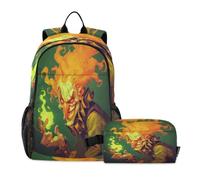 LINNIKEEEE Fiery Flame Mysterious Student Backpack & Lunch Bag Set-Durable Lightweight School Bag for Boys Girls