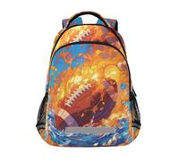 LINNIKEEEE Fiery Football Blue Water Fire Bookbag School Backpack for Students Spacious School Bag Durable for Boys Girls