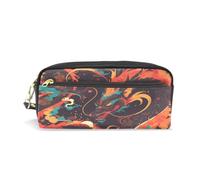 LINNIKEEEE Fire Dragon Red Orange Fierce Leather Pencil Case Durable Pen Pouch Makeup Bag Organizer Ideal Boys Girls