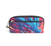 LINNIKEEEE Fire Fantasy Mythical Dragon Leather Pencil Case Durable Pen Pouch Makeup Bag Organizer Ideal Boys Girls