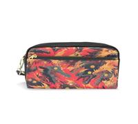 LINNIKEEEE Fire Orange Yellow Dynamic Fierce Leather Pencil Case Durable Pen Pouch Makeup Bag Organizer Ideal Boys Girls
