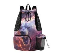 LINNIKEEEE Fired Angry Polar Bear Travel Backpack Gym Drawstring Bags Bookbag Bag for Swimming Youth Girls