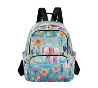 LINNIKEEEE Floral Pattern Pink Elephant Backpack Bookbag Mini Shoulder Bag for Travel Teen