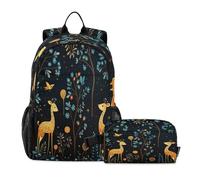 LINNIKEEEE Flower Cartoon Art Giraffes Student Backpack & Lunch Bag Set - Durable Lightweight School Bag for Boys Girls