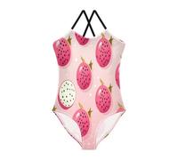 LINNIKEEEE Fruit Pattern Dragon Fruit Girls' Swimwear Beachwear One Piece Swimsuit Bathing Suits for Kids