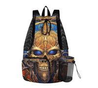 LINNIKEEEE Golden Skull Monster Travel Backpack Gym Drawstring Bags Bookbag Bag for Swimming Youth Girls