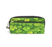 LINNIKEEEE Green Clovers Bright Nature Leather Pencil Case Durable Pen Pouch Makeup Bag Organizer Ideal Boys Girls