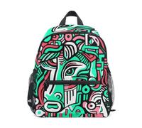 LINNIKEEEE Green White Abstract Horse Toddler Backpack Bookbag Mini Shoulder Bag for Travel 1-6 Years Kids with Chest Strap Clip Whistle