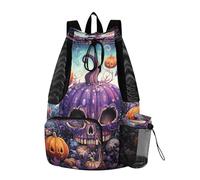LINNIKEEEE Halloween Pumpkin Monster Travel Backpack Gym Drawstring Bags Bookbag Bag for Swimming Youth Girls