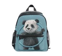 LINNIKEEEE Happy Panda Blue Cartoon Toddler Backpack Bookbag Mini Shoulder Bag for Travel 1-6 Years Kids with Chest Strap Clip Whistle