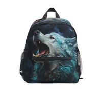 LINNIKEEEE Howling Wolf Dark Blue Fierce Toddler Backpack Bookbag Mini Shoulder Bag for Travel 1-6 Years Kids with Chest Strap Clip Whistle