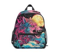 LINNIKEEEE Howling Wolf Moon Artistic Toddler Backpack Bookbag Mini Shoulder Bag for Travel 1-6 Years Kids with Chest Strap Clip Whistle