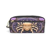 LINNIKEEEE Ivory Crab Golden Shell Cosmic Purple Leather Pencil Case Durable Pen Pouch Makeup Bag Organizer Ideal Boys Girls