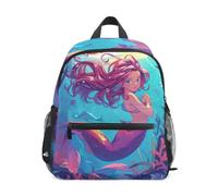 LINNIKEEEE Magical Mermaid Colorful Toddler Backpack Bookbag Mini Shoulder Bag for Travel 1-6 Years Kids with Chest Strap Clip Whistle