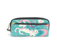 LINNIKEEEE Magical Unicorn Pink Blue Cute Fantasy Leather Pencil Case Durable Pen Pouch Makeup Bag Organizer Ideal Boys Girls
