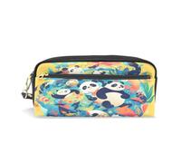 LINNIKEEEE Pandas Ocean Colorful Fantasy Leather Pencil Case Durable Pen Pouch Makeup Bag Organizer Ideal Boys Girls