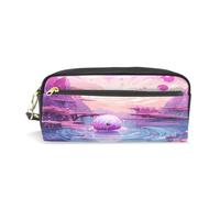 LINNIKEEEE Pink Blue Fantasy Magical River Leather Pencil Case Durable Pen Pouch Makeup Bag Organizer Ideal Boys Girls