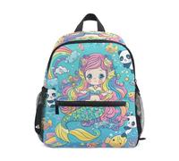 LINNIKEEEE Pink Mermaid Fish Rainbow Toddler Backpack Bookbag Mini Shoulder Bag for Travel 1-6 Years Kids with Chest Strap Clip Whistle