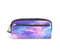 LINNIKEEEE Pink Purple Clouds Fantasy Sky Leather Pencil Case Durable Pen Pouch Makeup Bag Organizer Ideal Boys Girls