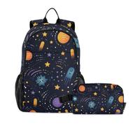 LINNIKEEEE Planets Comets Stars Dark Cosmic Student Backpack & Lunch Bag Set-Durable Lightweight School Bag for Boys Girls