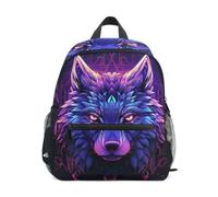 LINNIKEEEE Purple Blue Wolf Glowing Toddler Backpack Bookbag Mini Shoulder Bag for Travel 1-6 Years Kids with Chest Strap Clip Whistle