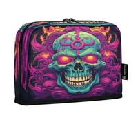 LINNIKEEEE Purple Flame Fired Skull Pencil Cases Pouch Student Pen Bags for School Girls Boys