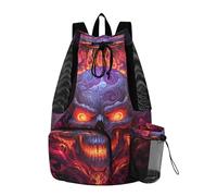 LINNIKEEEE Red Fired Skull Flames Travel Backpack Gym Drawstring Bags Bookbag Bag for Swimming Youth Girls
