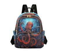 LINNIKEEEE Red Octopus Dark Blue Ocean Backpack Bookbag Mini Shoulder Bag for Travel Teen