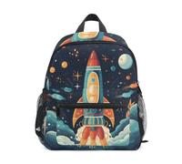 LINNIKEEEE Retro Rocket Universe Stars Toddler Backpack Bookbag Mini Shoulder Bag for Travel 1-6 Years Kids with Chest Strap Clip Whistle