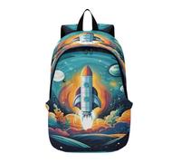 LINNIKEEEE Rocket Launching Night Sky Stars Lightweight Casual Travel Backpack Spacious Laptop Daypack with Padded Shoulder Straps for Boys Women