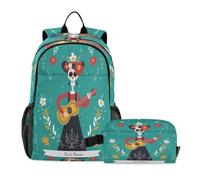 LINNIKEEEE Skeleton Guitar Flowers Bright Student Backpack & Lunch Bag Set-Durable Lightweight School Bag for Boys Girls