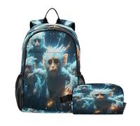 LINNIKEEEE Space Blue Monkeys Student Backpack & Lunch Bag Set - Durable Lightweight School Bag for Boys Girls